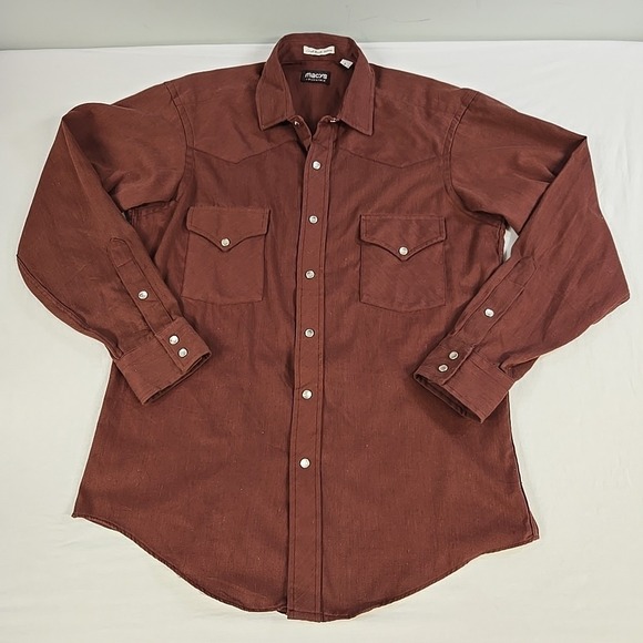 Macy's Other - Vintage Western Pearl Snap Shirt Mens Size Large Macys Single Needle Burgundy